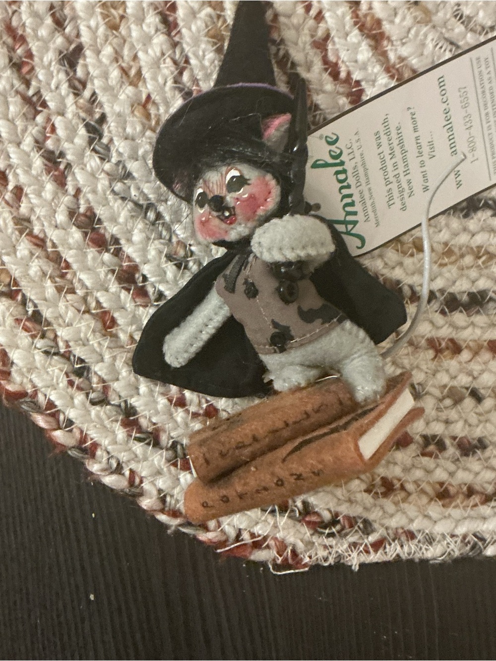 Annalee Black and Gray Witch Mouse Ornament with Pink Cheeks